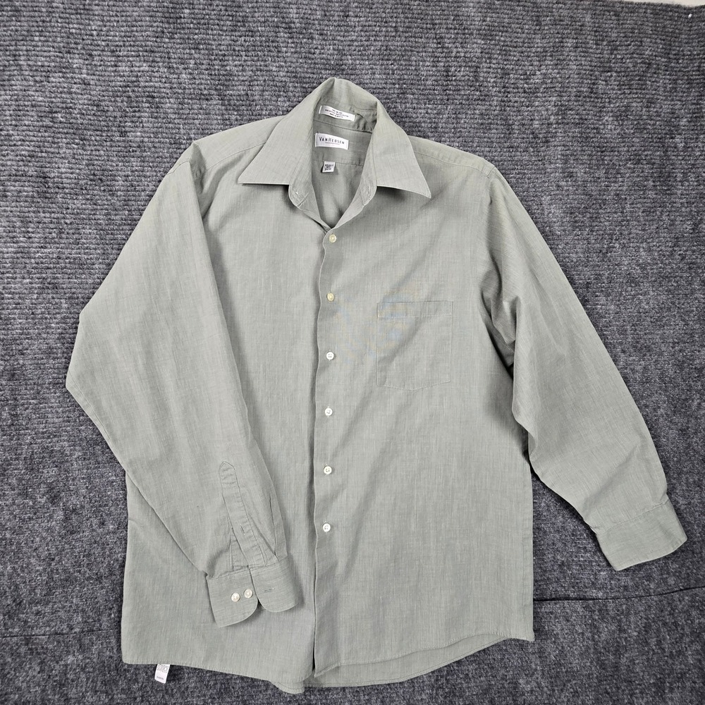 Van Heusen Mens 16.5 34/35 Sage Green Wrinkle Free End on End Dress Shirt L/S